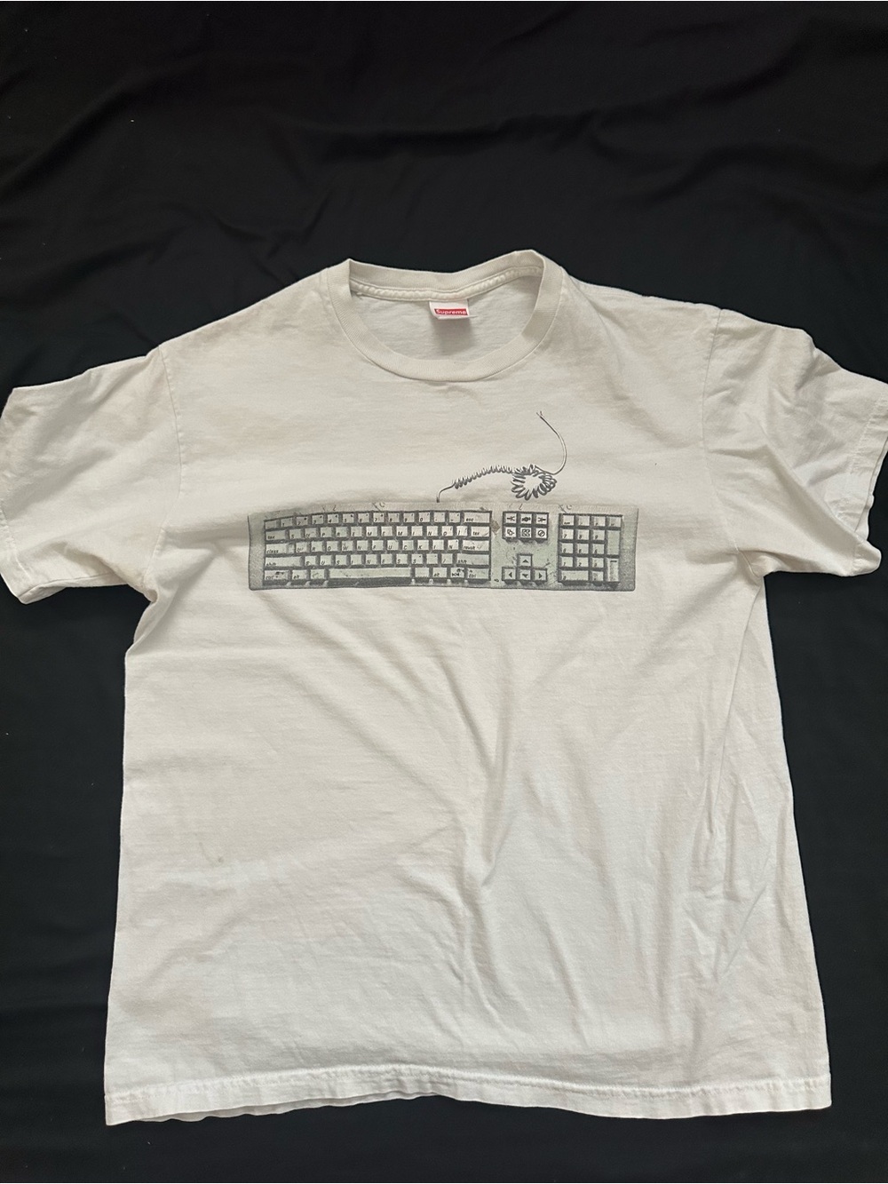 Supreme White Crewneck Tee with Red Logo Tag